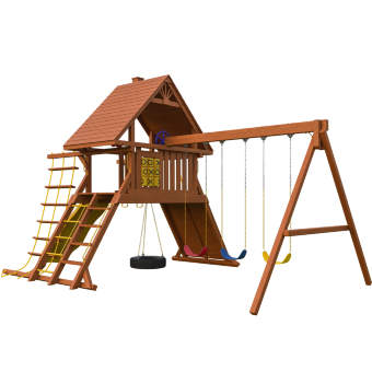 Детский игровой комплекс New Sunrise "Джая" с деревянной крышей и рукоходом